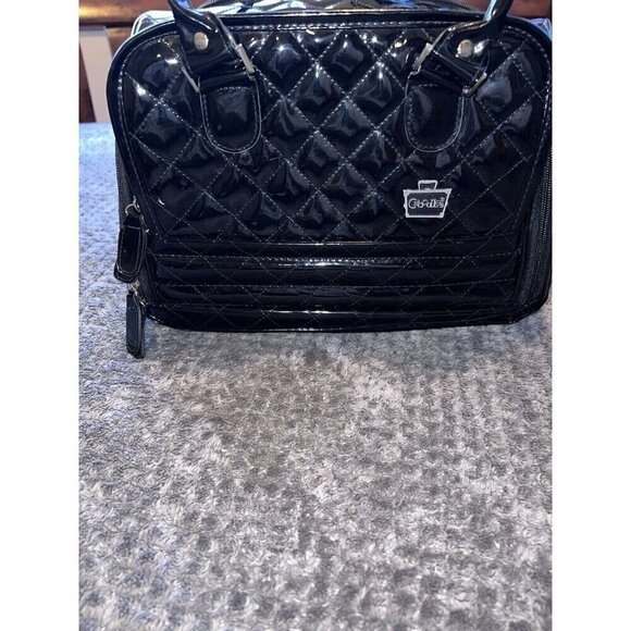 CABOODLES Black Patent Leather Carry On Makeup Bag Top Handles - Picture 4 of 16